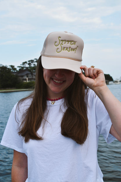 Stitch Season! Cream with Coral Trucker Hat