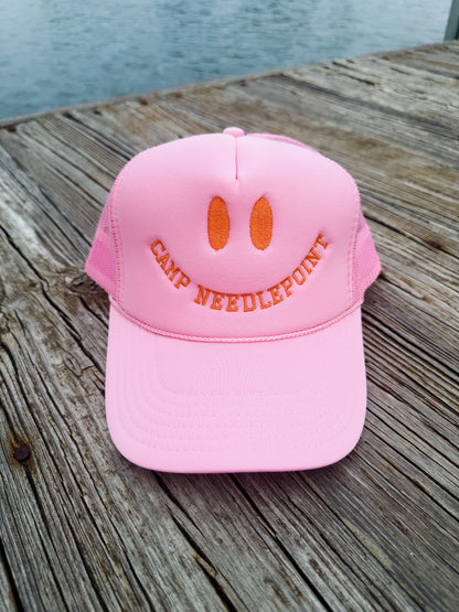 Camp Needlepoint- Pink with Orange Trucker Hat