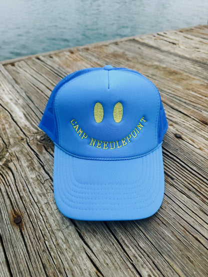 Camp Needlepoint- Blue with Green Trucker Hat