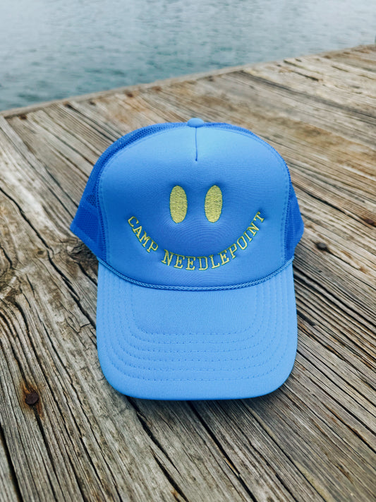 Camp Needlepoint- Blue with Green Trucker Hat