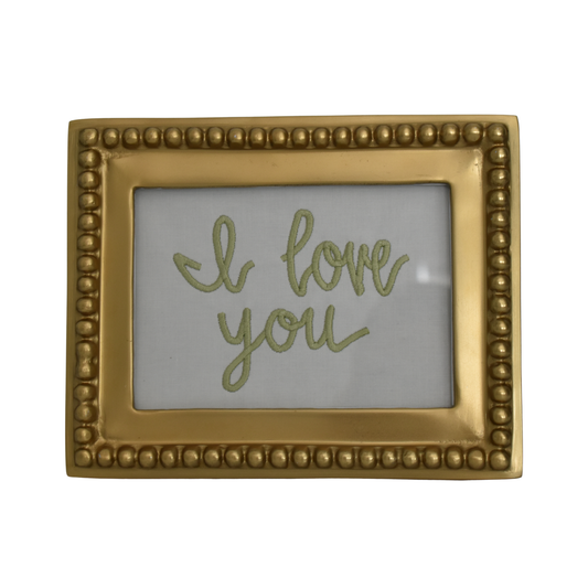 Framed Handwritten Embroidery- Beaded Gold Frame